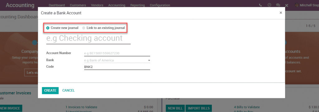 Odoo 12 002 - Accounting new journal link to existing journal