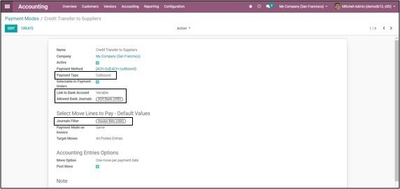 Odoo Ach module payment configuration